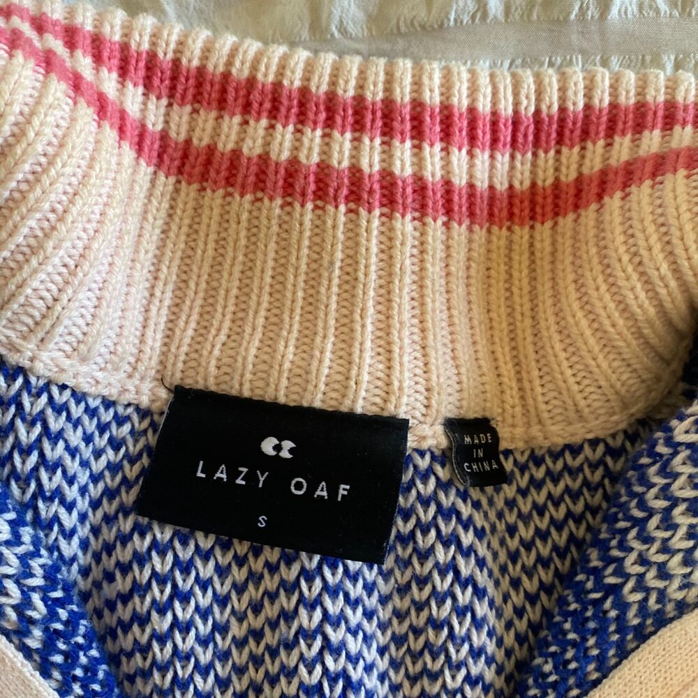 Lazy Oaf Blue & Pink Zip-Up Dog Cardigan Sweater - Picture 3 of 4